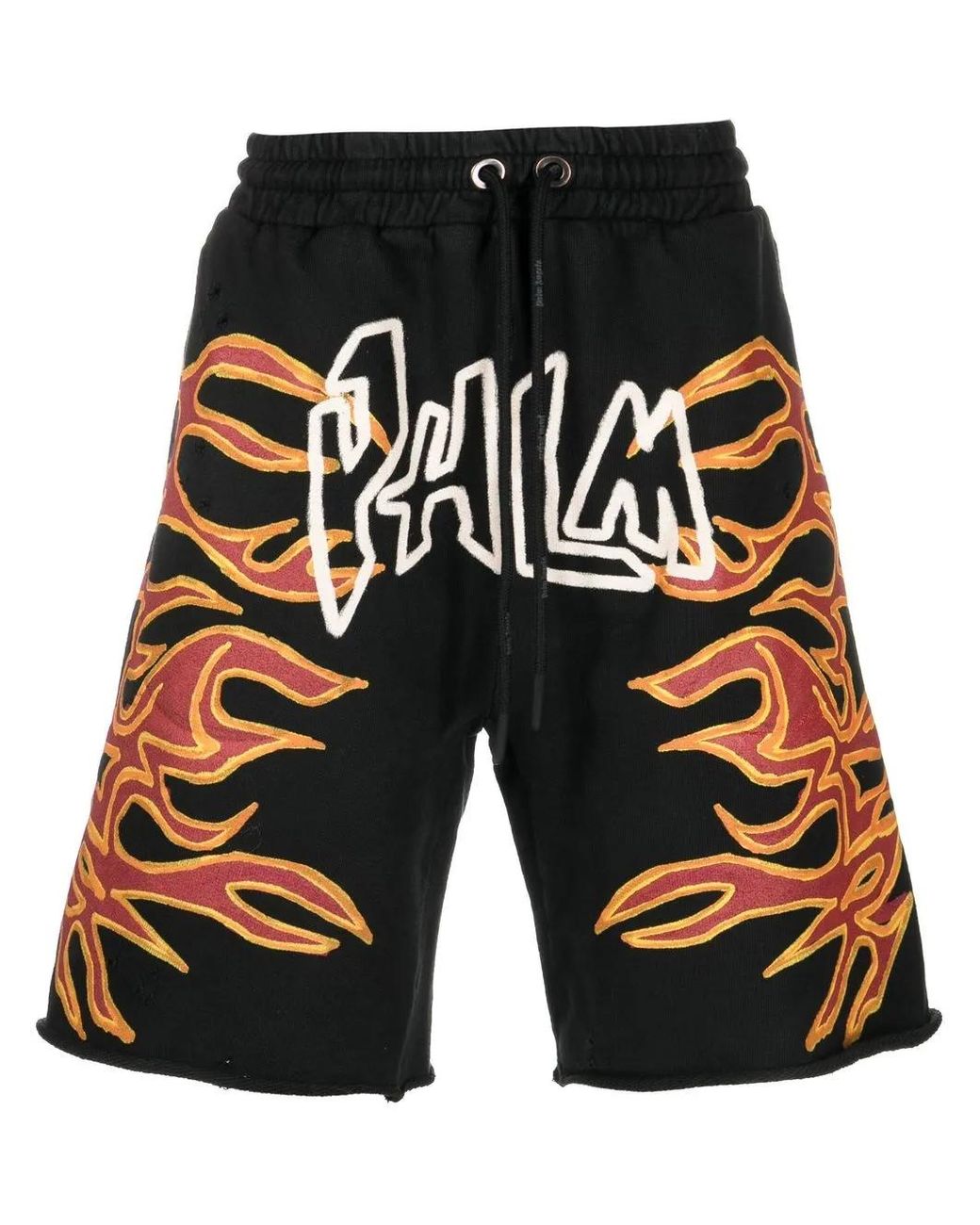 Palm Angels Black Graffiti Flames Logo-Print Shorts for men
