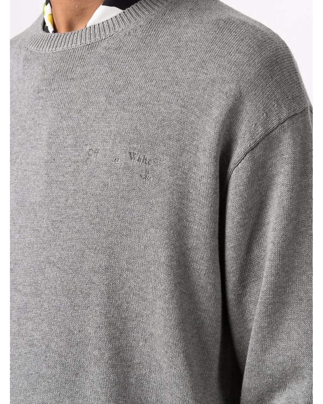 Off-White c/o Virgil Abloh Gray Logo Embroidered Knitted Jumper for men