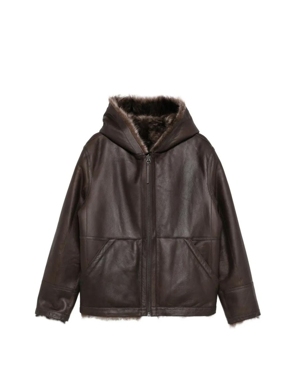 Yves Salomon Brown Hooded Shearling Jacket for men