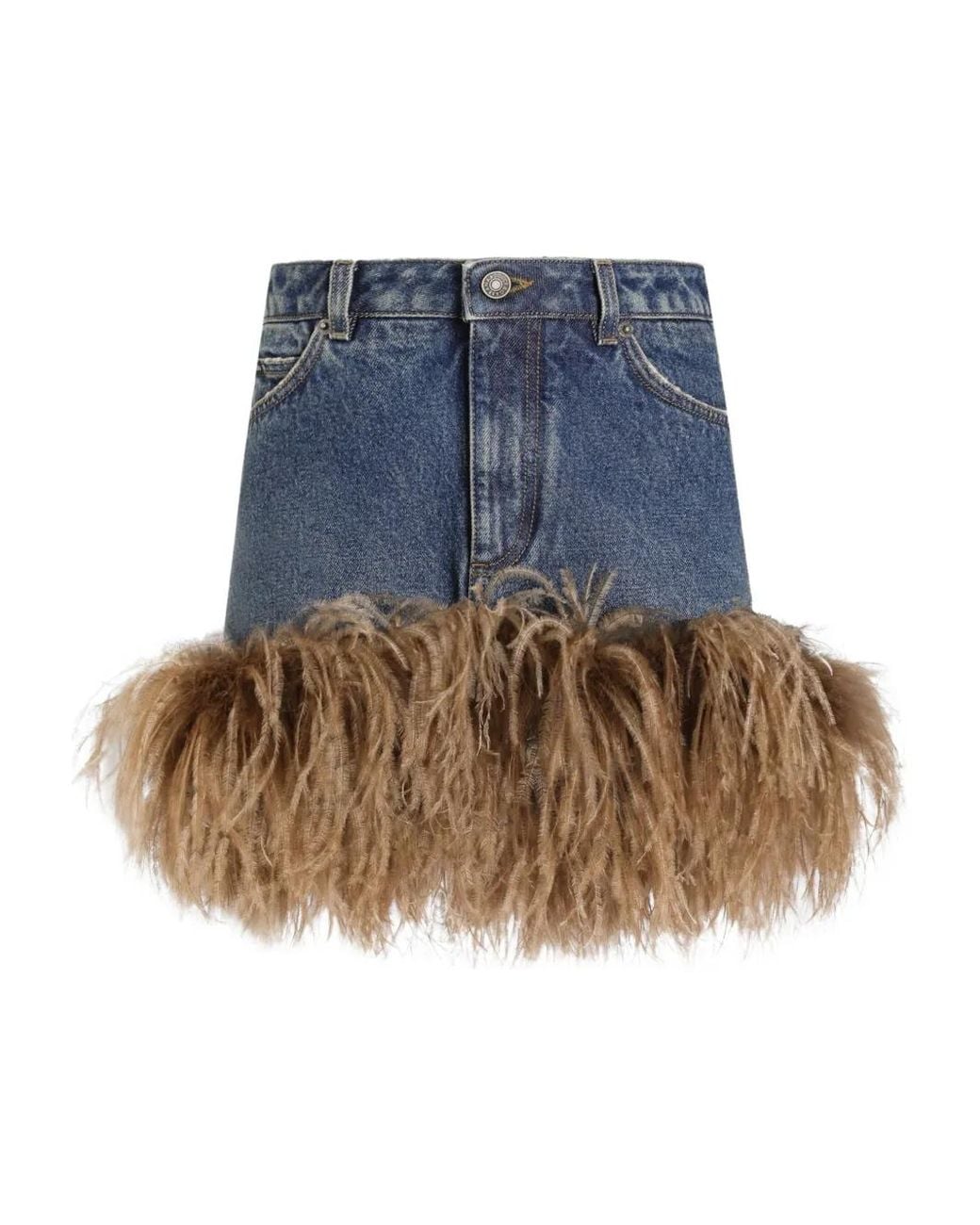 Dolce & Gabbana Feather-Trim Denim Mini Skirt in Blue | Lyst