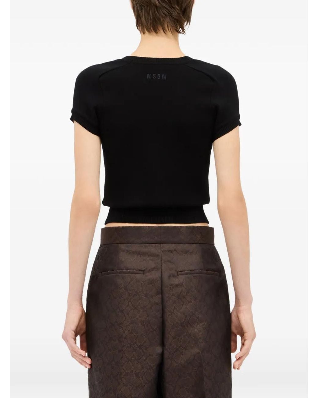 MSGM Black Studded-Embellished T-Shirt