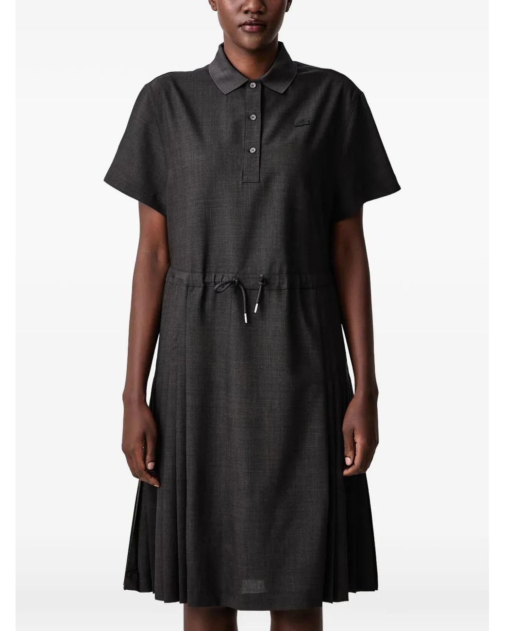 Lacoste Black Wool Blend Pleated Polo Dress
