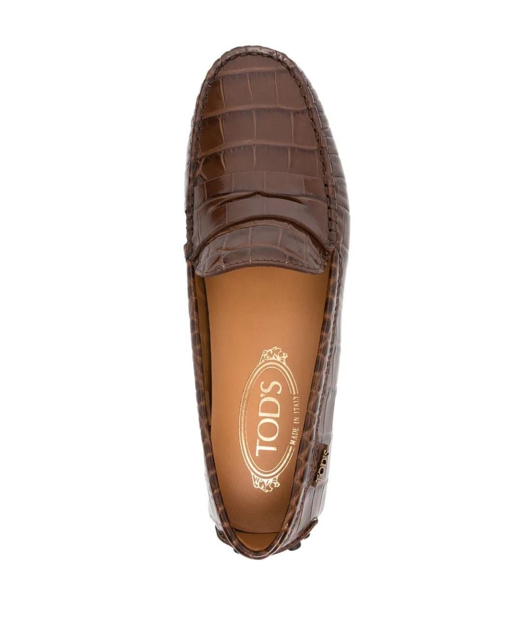 Tod's Brown Crocodile Print Rubber Loafers