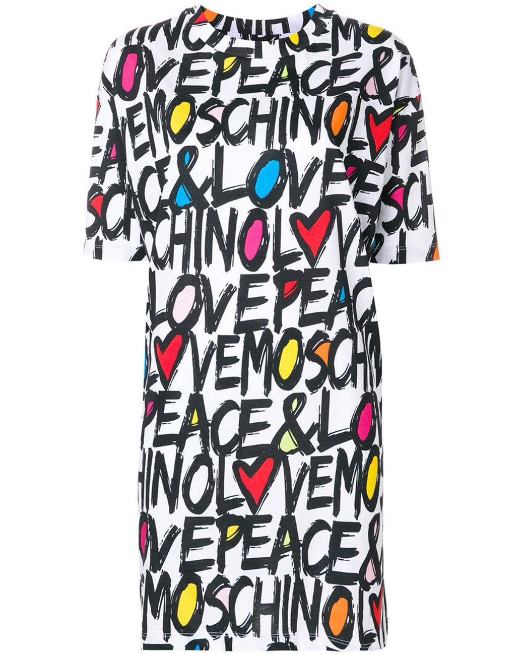Love Moschino Peace & Love T-shirt Dress in White | Lyst
