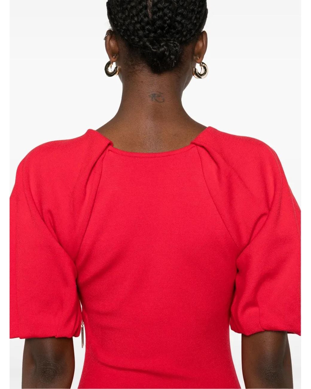Elisabetta Franchi Red Zip-Detail Midi Dress