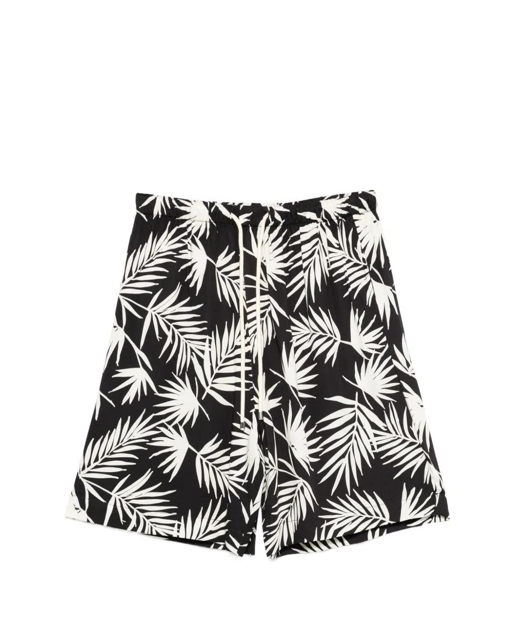 Laneus Black Leaf Print Shorts for men