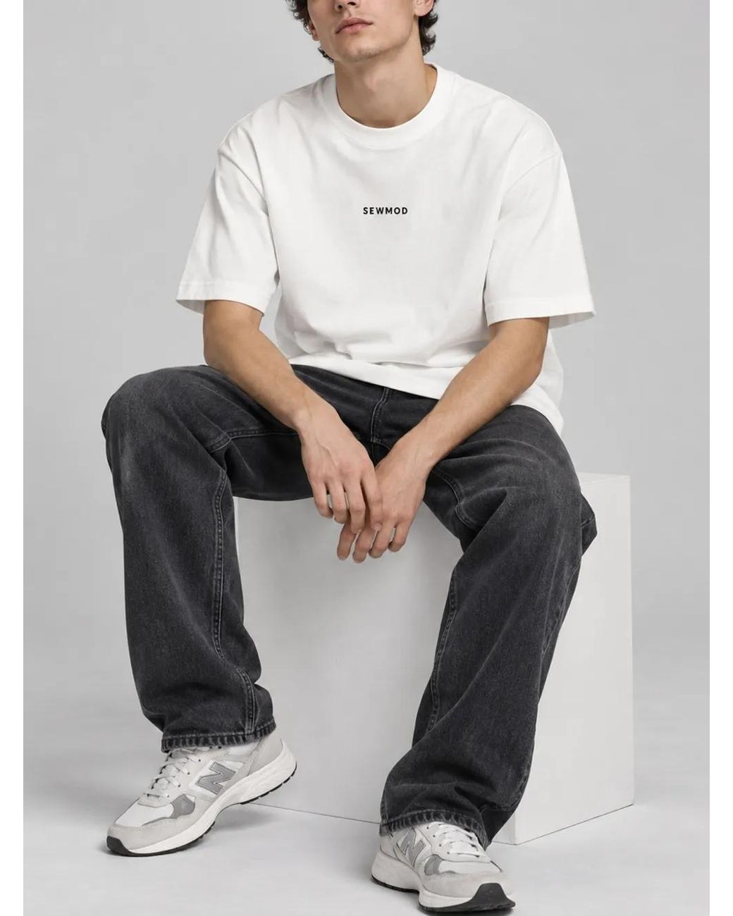 SEWMOD White Logo-Print Drop-Shoulder T-Shirt for men
