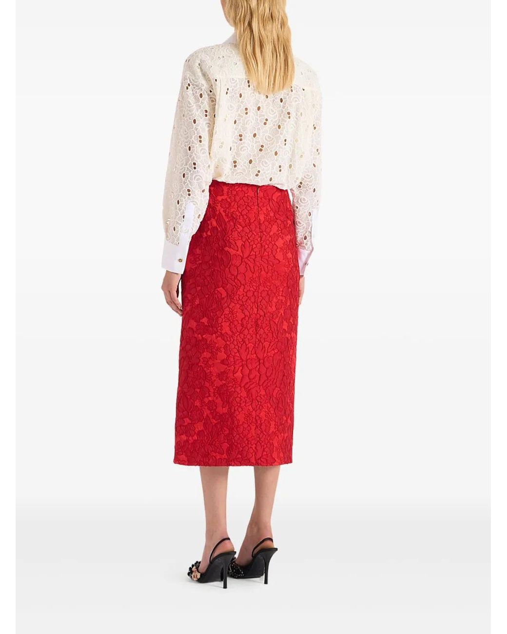 LaDoubleJ Red Floral-Pattern Skirt