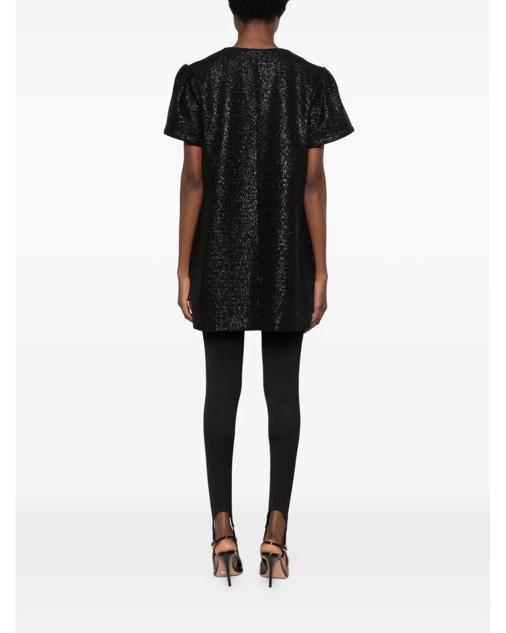 Styland Black Tweed Short-Sleeve Coat