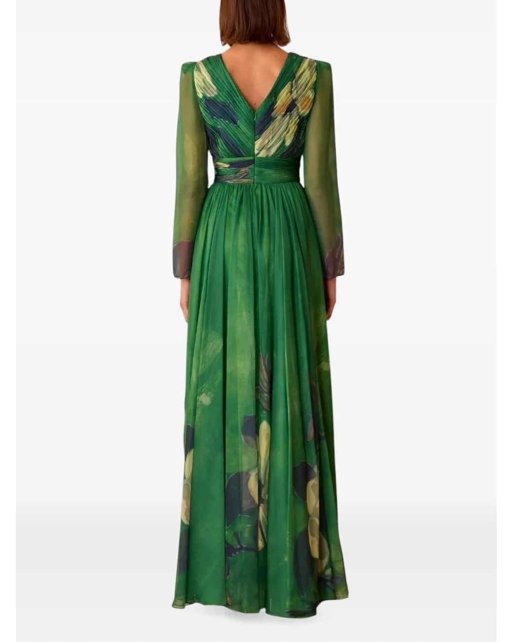 Charo Ruiz Green Abito Floral-Print Pleated Maxi Dress