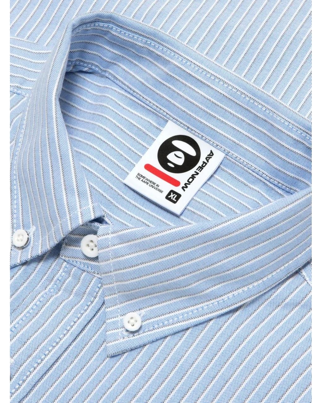 Aape By A Bathing Ape Blue Embroidered Striped Shirt for men