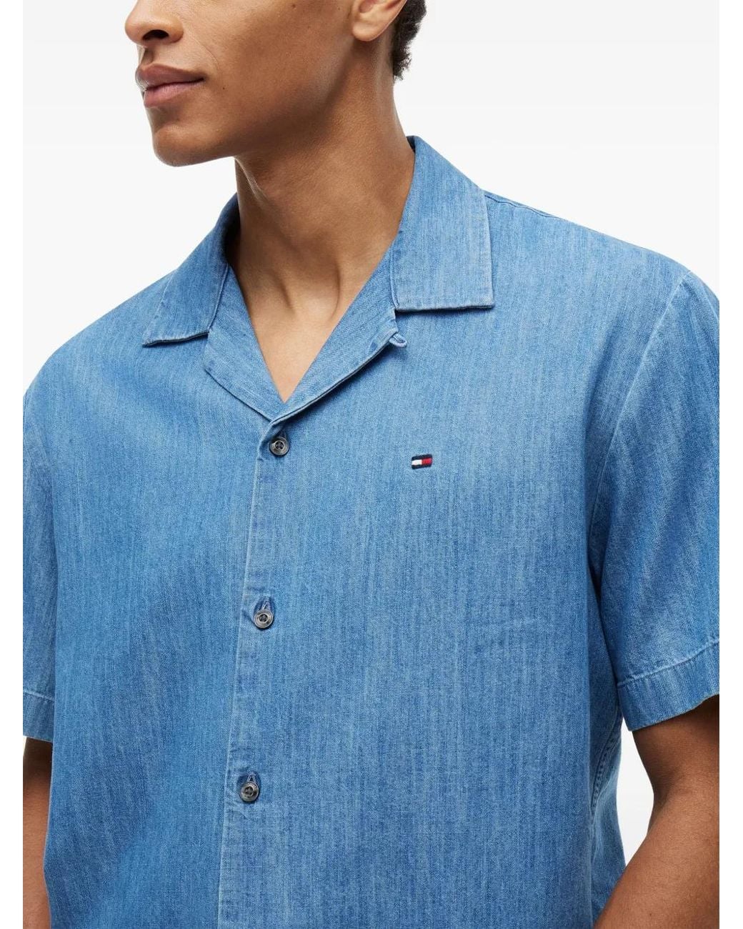 Tommy Hilfiger Blue Short-Sleeve Camp-Collar Shirt for men