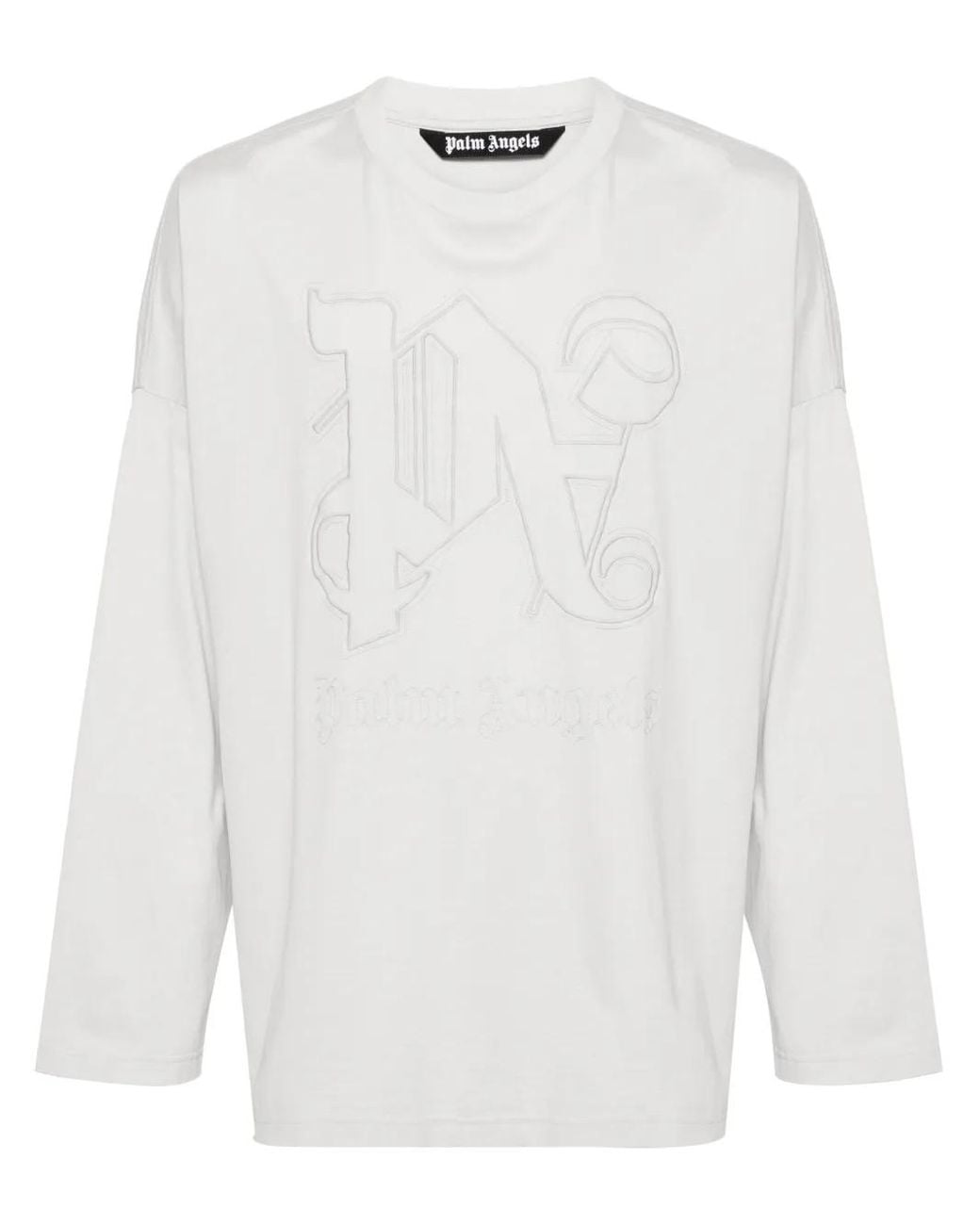 Palm Angels White Monogram Cotton T-Shirt for men