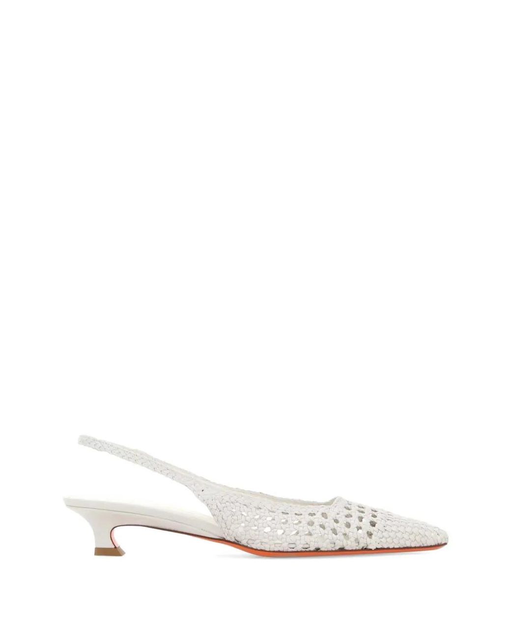 Santoni White Gewebte Slingback-Pumps