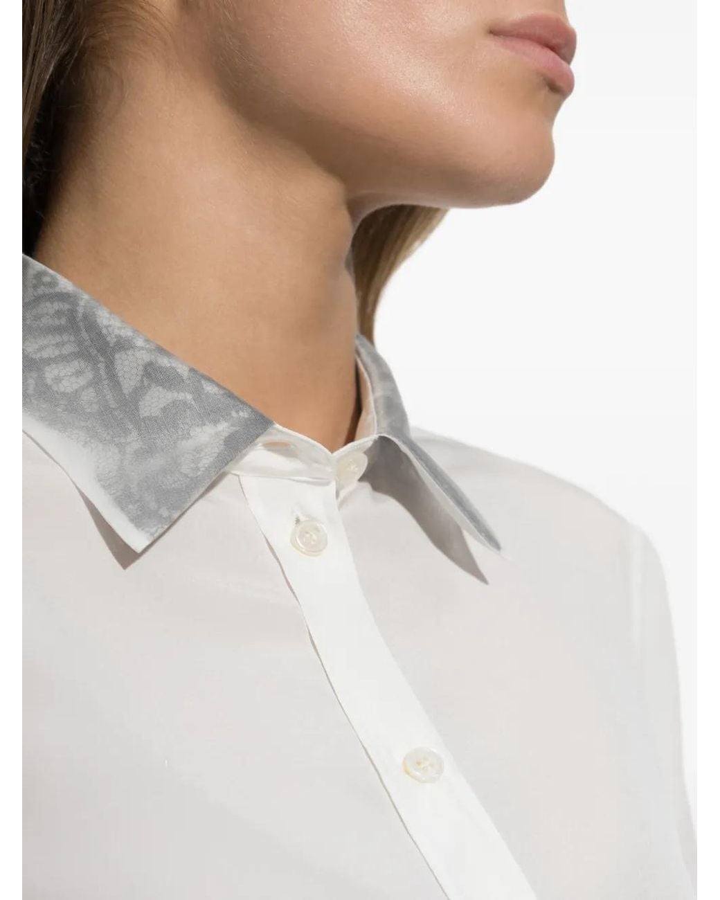 McQueen White Floral-Lace Detailed Shirt