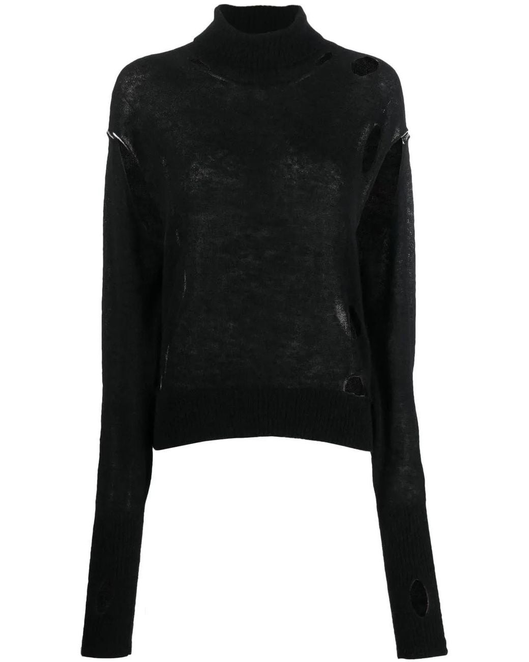 MM6 by Maison Margiela Black Half Glove Sleeves Turtle-neck Jumper