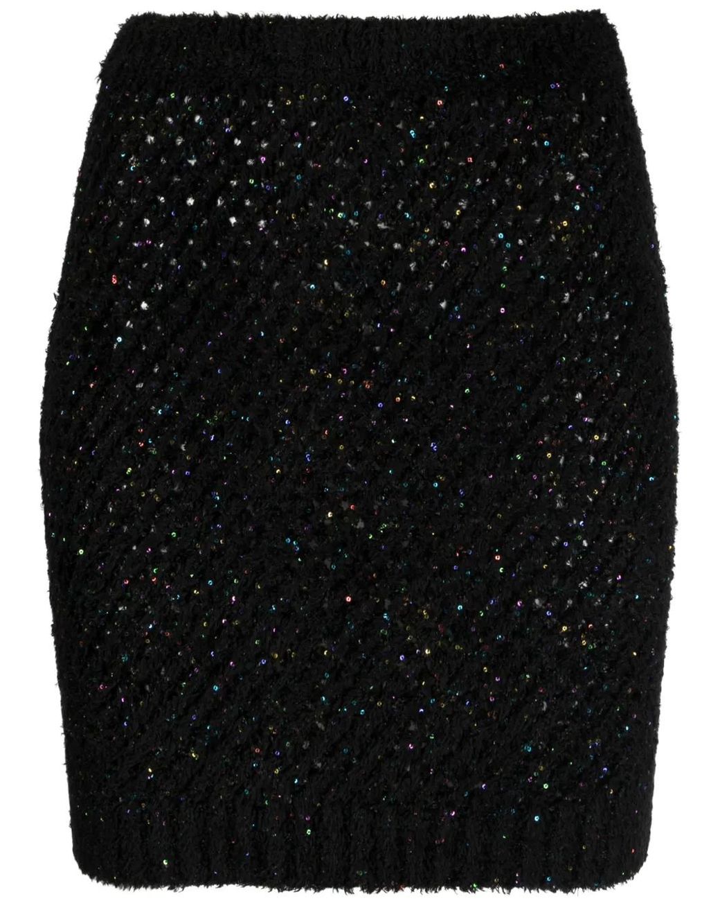 Balmain Black Sequin-Embellished High-Waist Miniskirt
