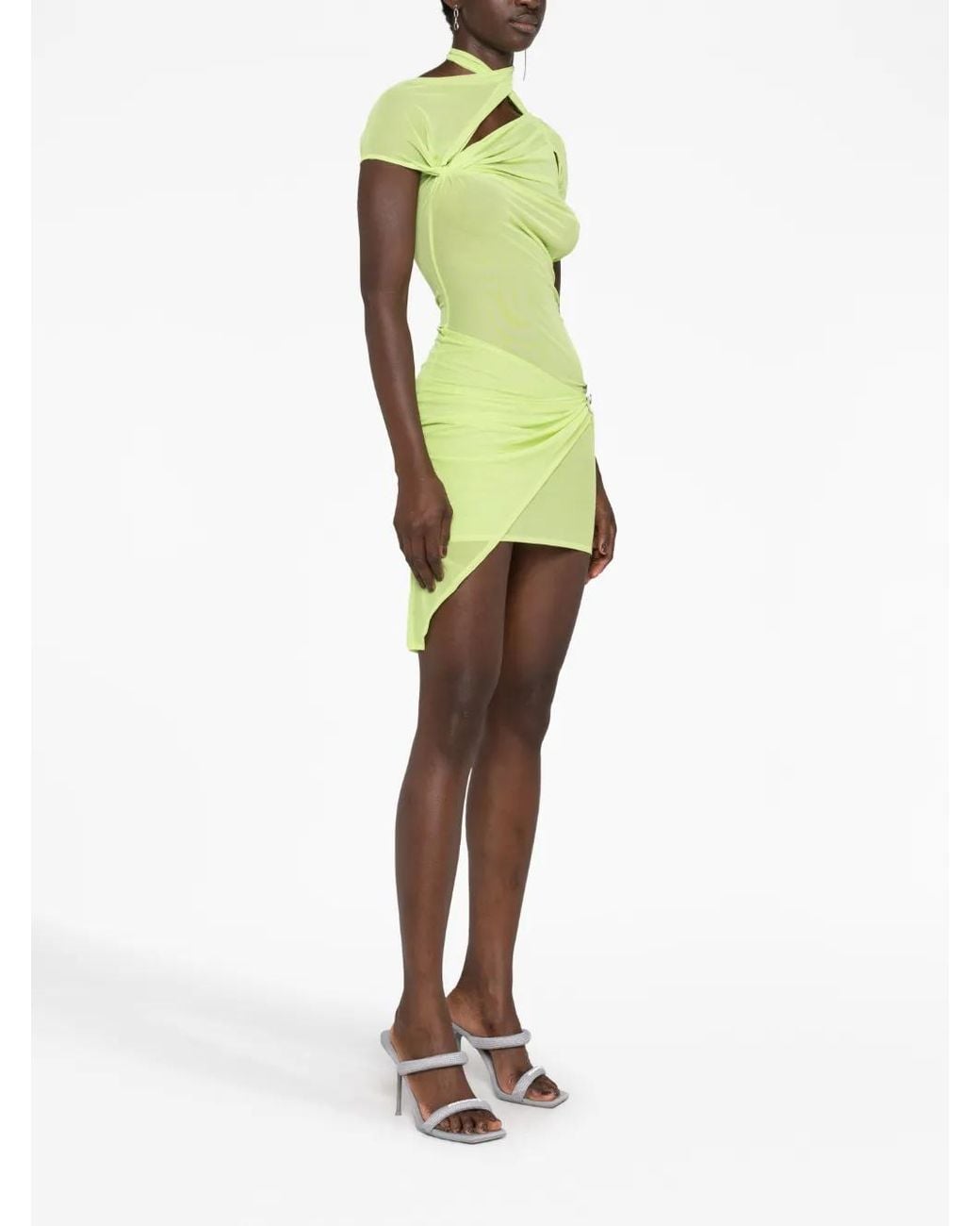 Coperni Yellow Asymmetric Mesh Mini Dress - Women's - Elastane/polyamide