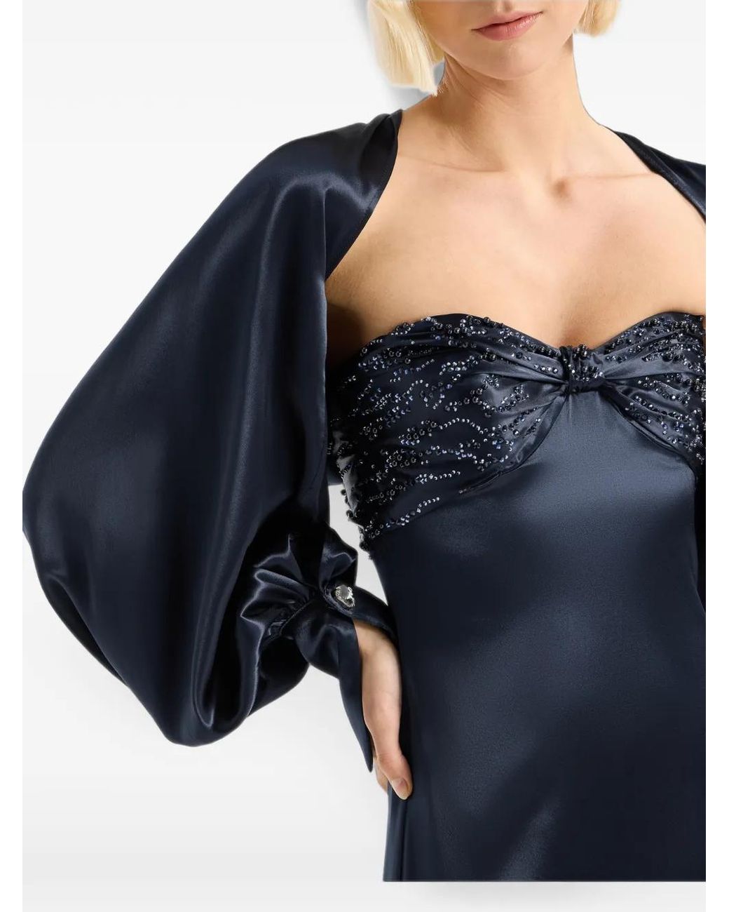 Genny Blue Satin-Finish Draped-Back Jacket