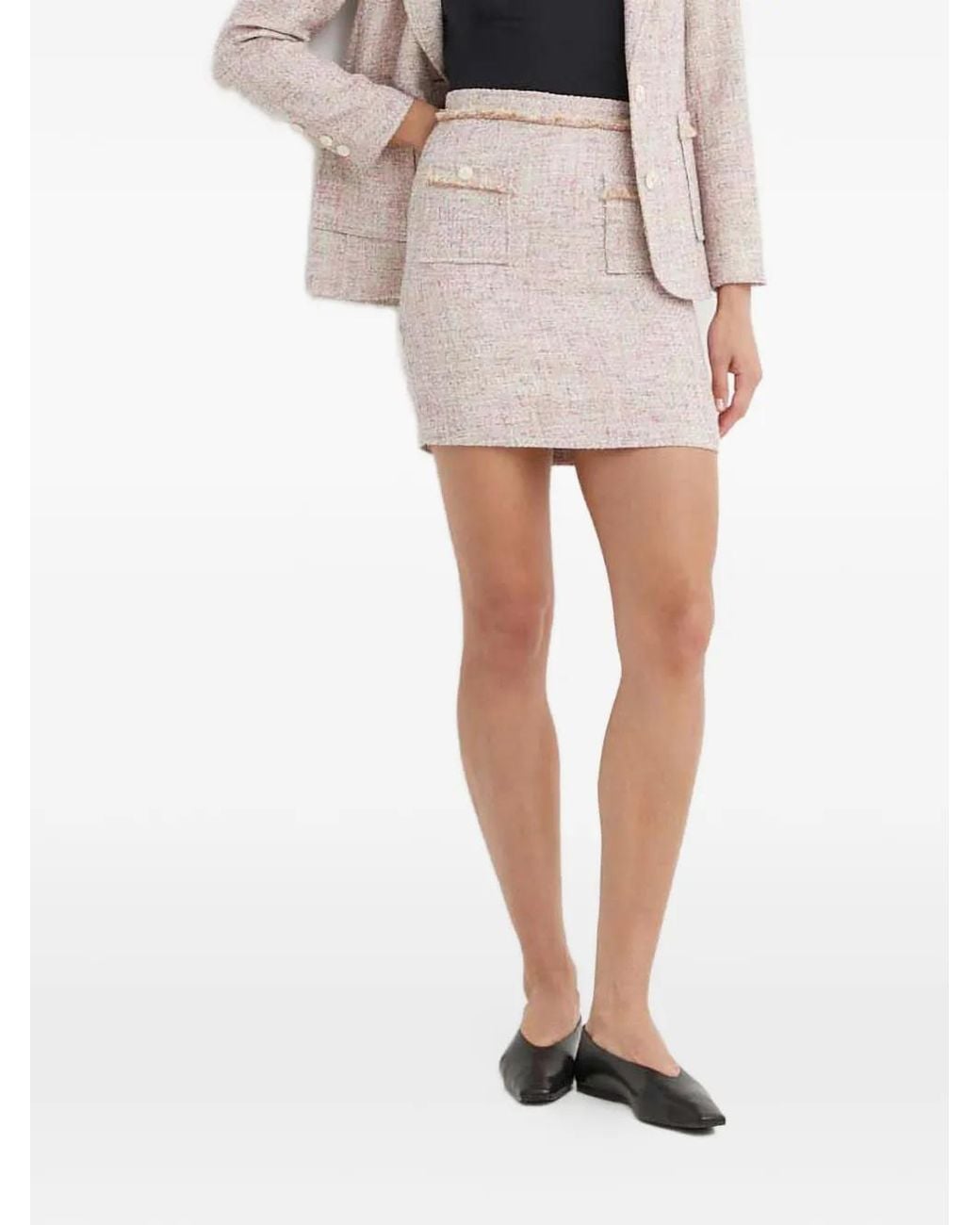 La Petite Francaise White Jacket Fringed Front-Pocket Mini Skirt