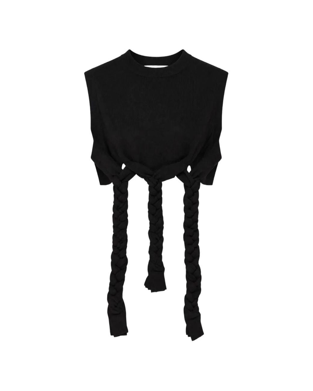 Enfold Black Braided-Hem Cropped Top