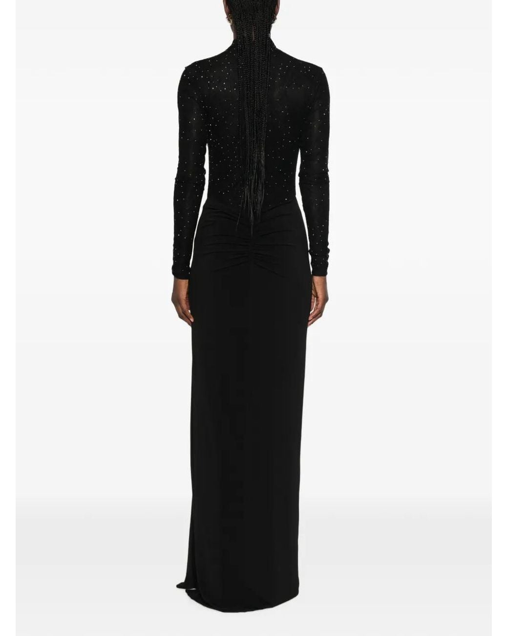 Nissa Black Crystal-Embellished Ruched Maxi Dress
