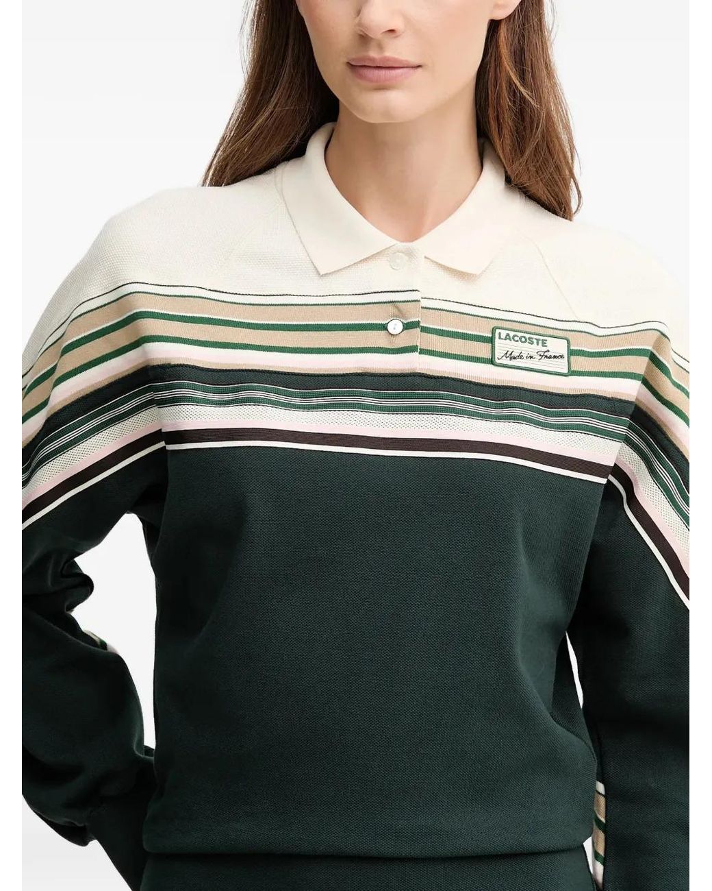 Lacoste Gray Striped Collared Midi Dress