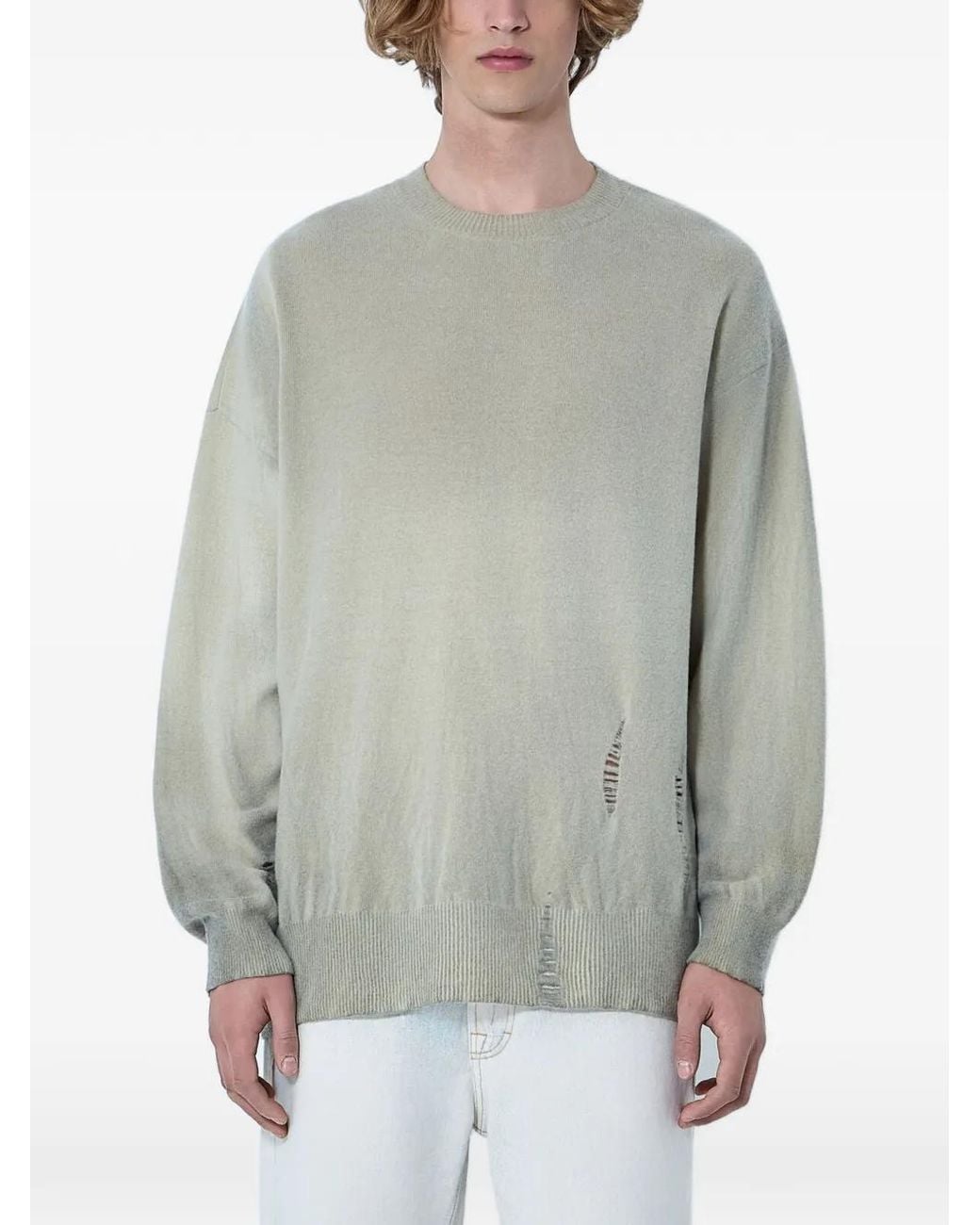 Our Legacy Gray Slant Knit Distressed Sweater for men