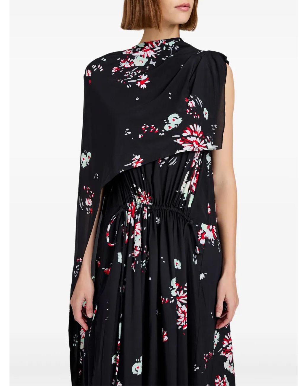 Proenza Schouler Black Floral-Print Cape Midi Day Dress