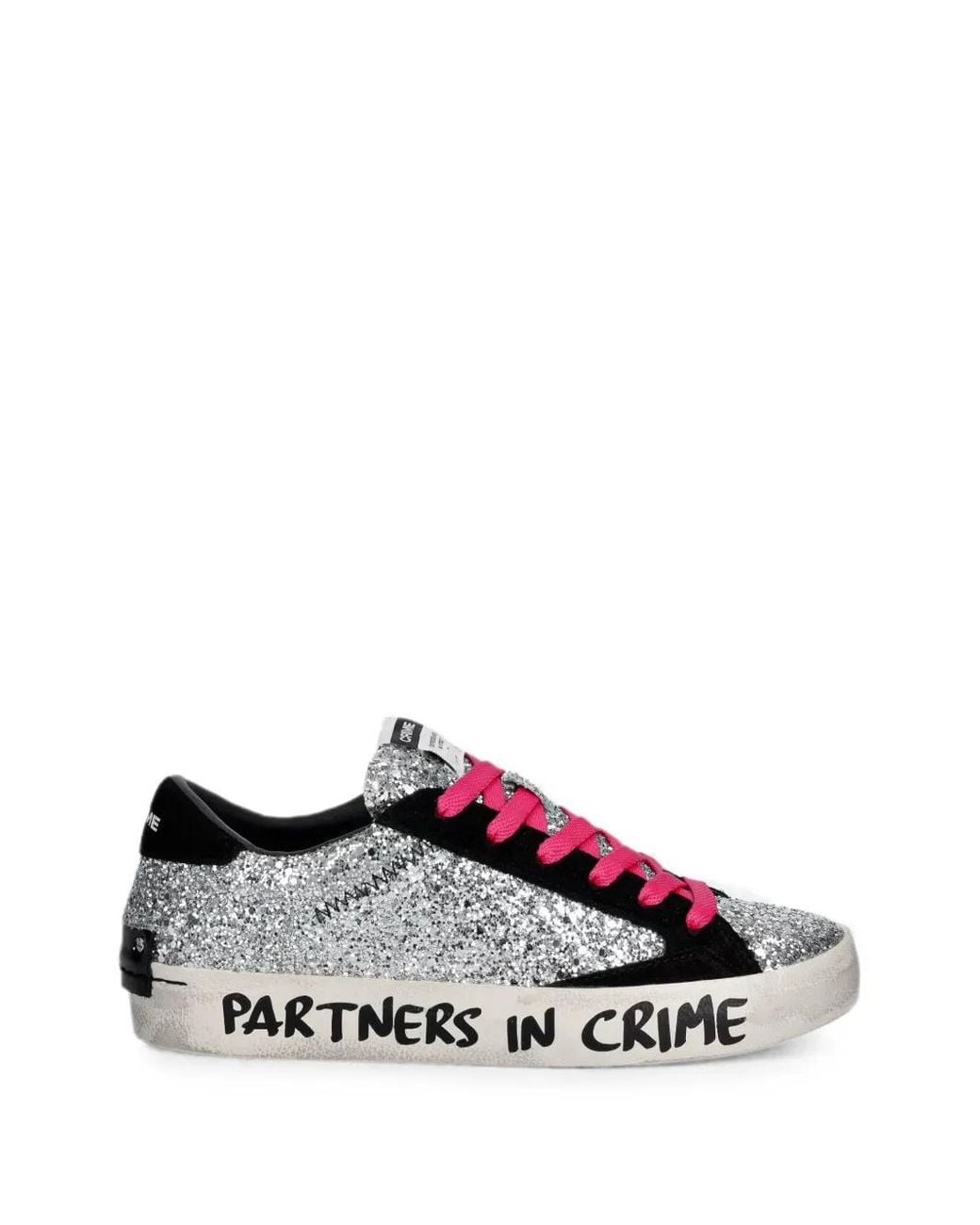 Crime London White Glitter-Embellished Slogan-Print Sneakers