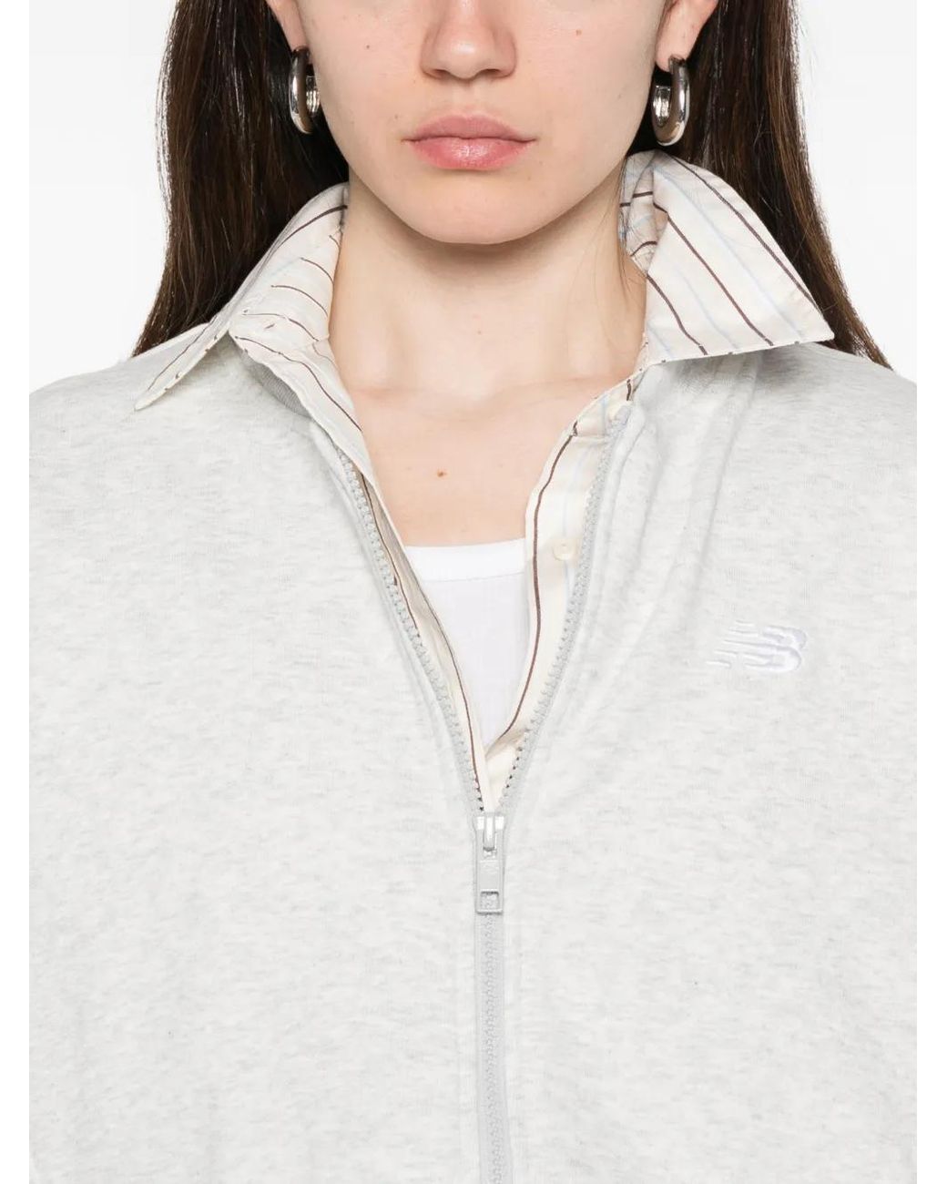 New Balance White Zip Bomber Jacket