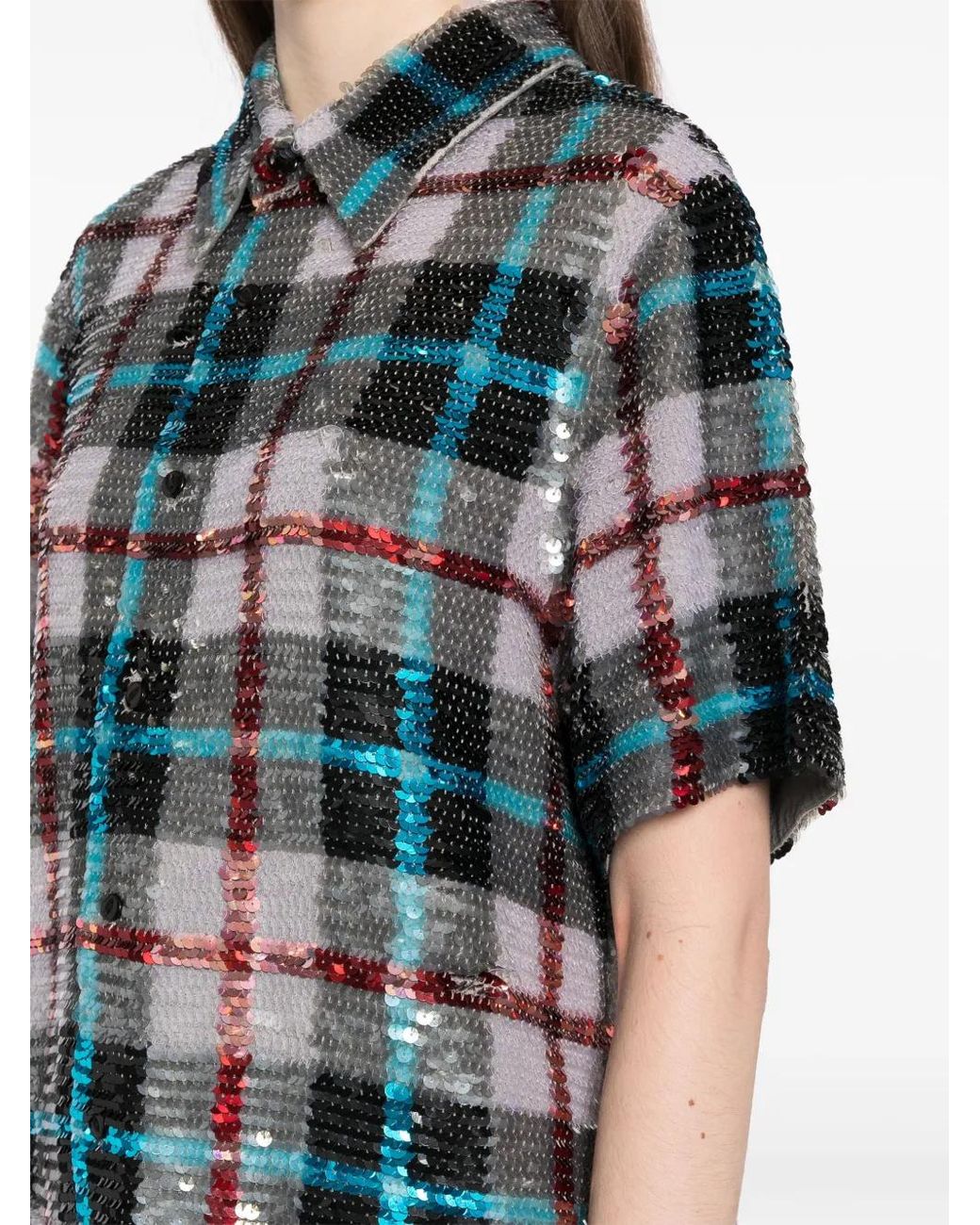 Ashish Blue Sequin-Embellishment Cotton Shirt