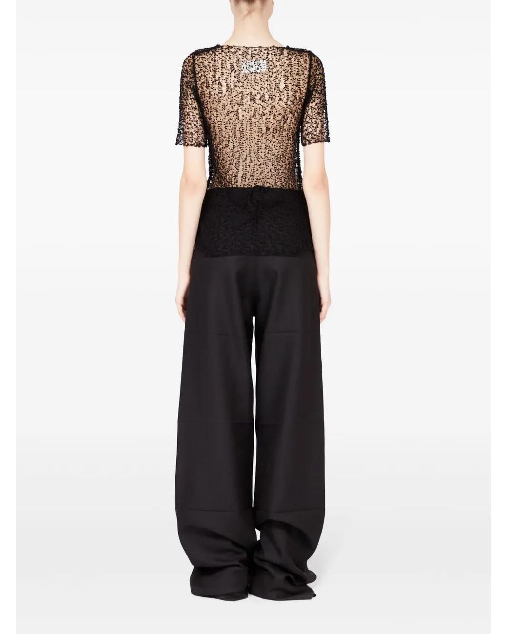 Maison Margiela Black Dot-Embroidered Semi-Sheer Top