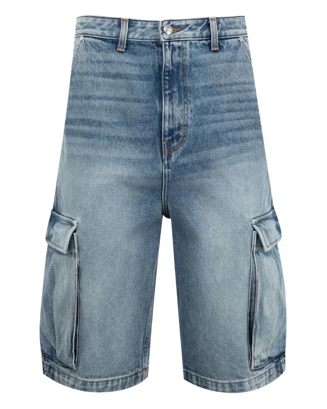 Rhude Blue Denim Cargo Shorts for men