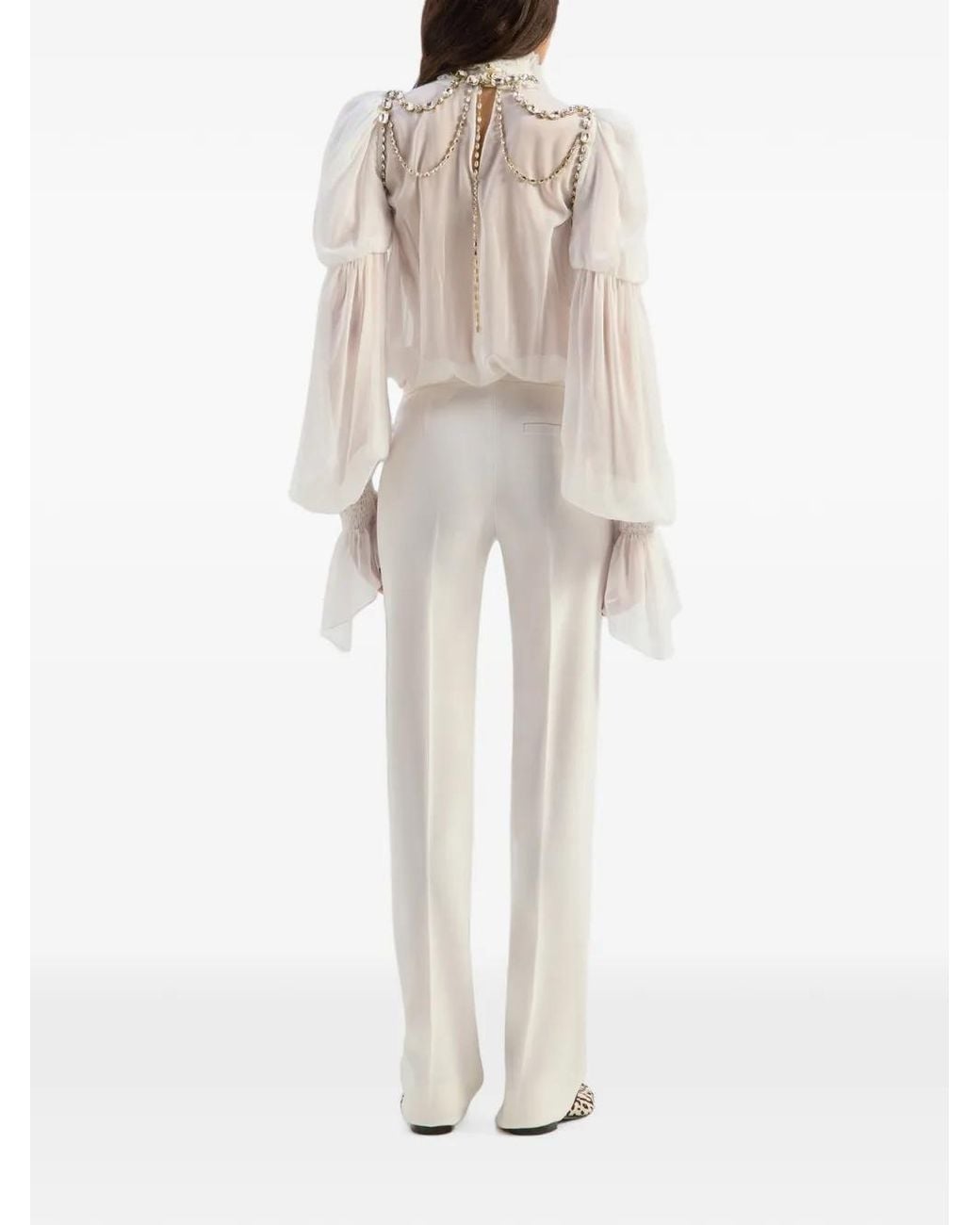 Genny White Pressed-Crease Trousers