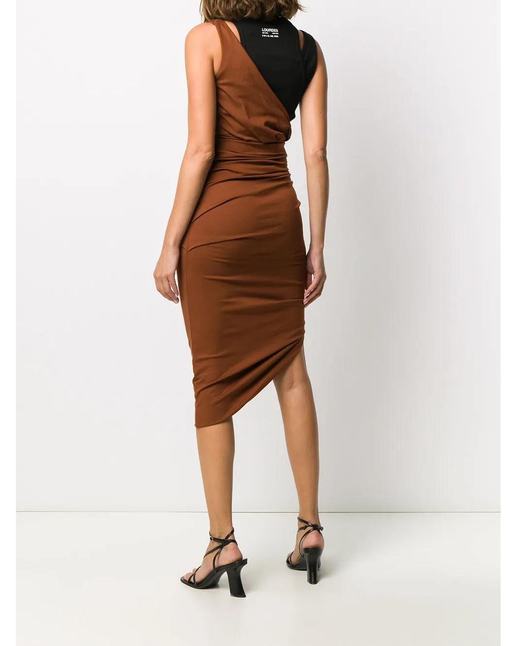 Lourdes Brown Ruched Fitted Evening Dress