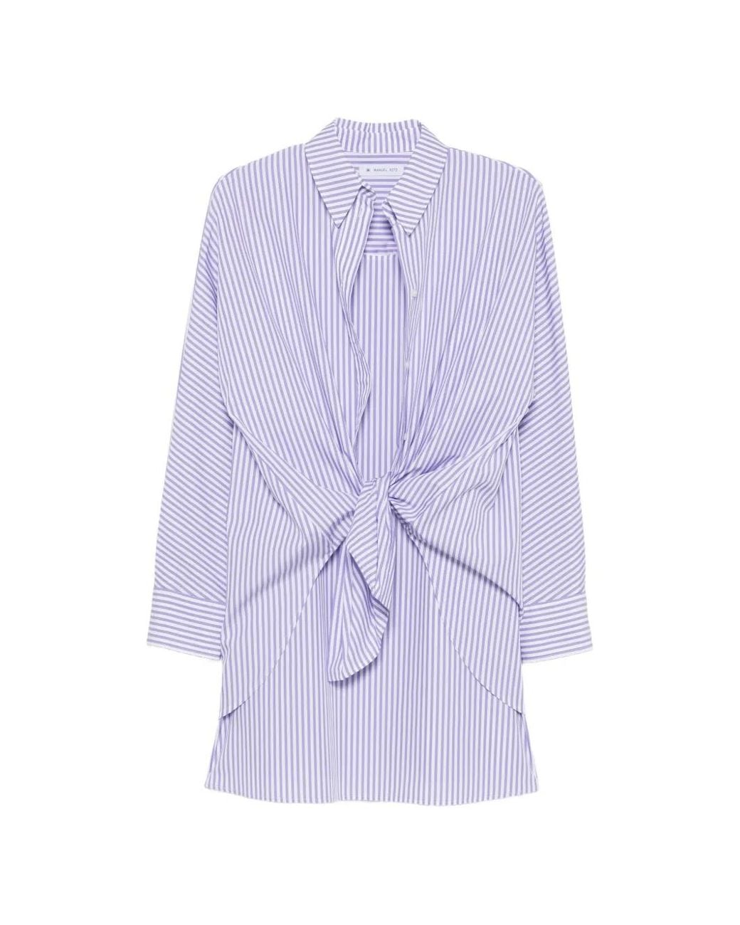 Manuel Ritz Purple Striped Tie-Waist Mini Dress