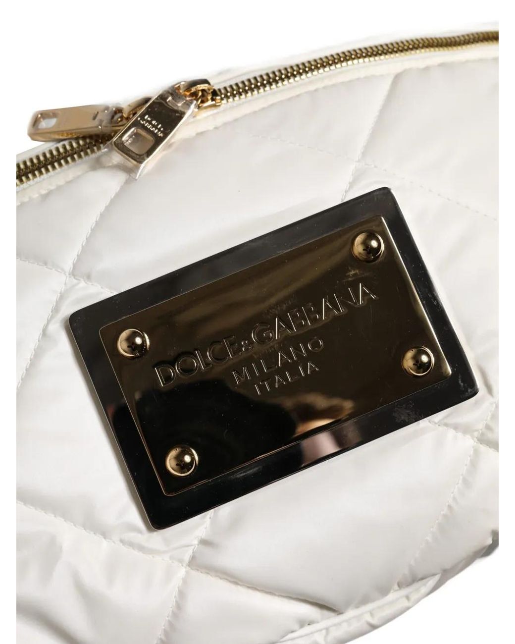 Dolce & Gabbana White Quilted Logo-Plaque Belt Bag
