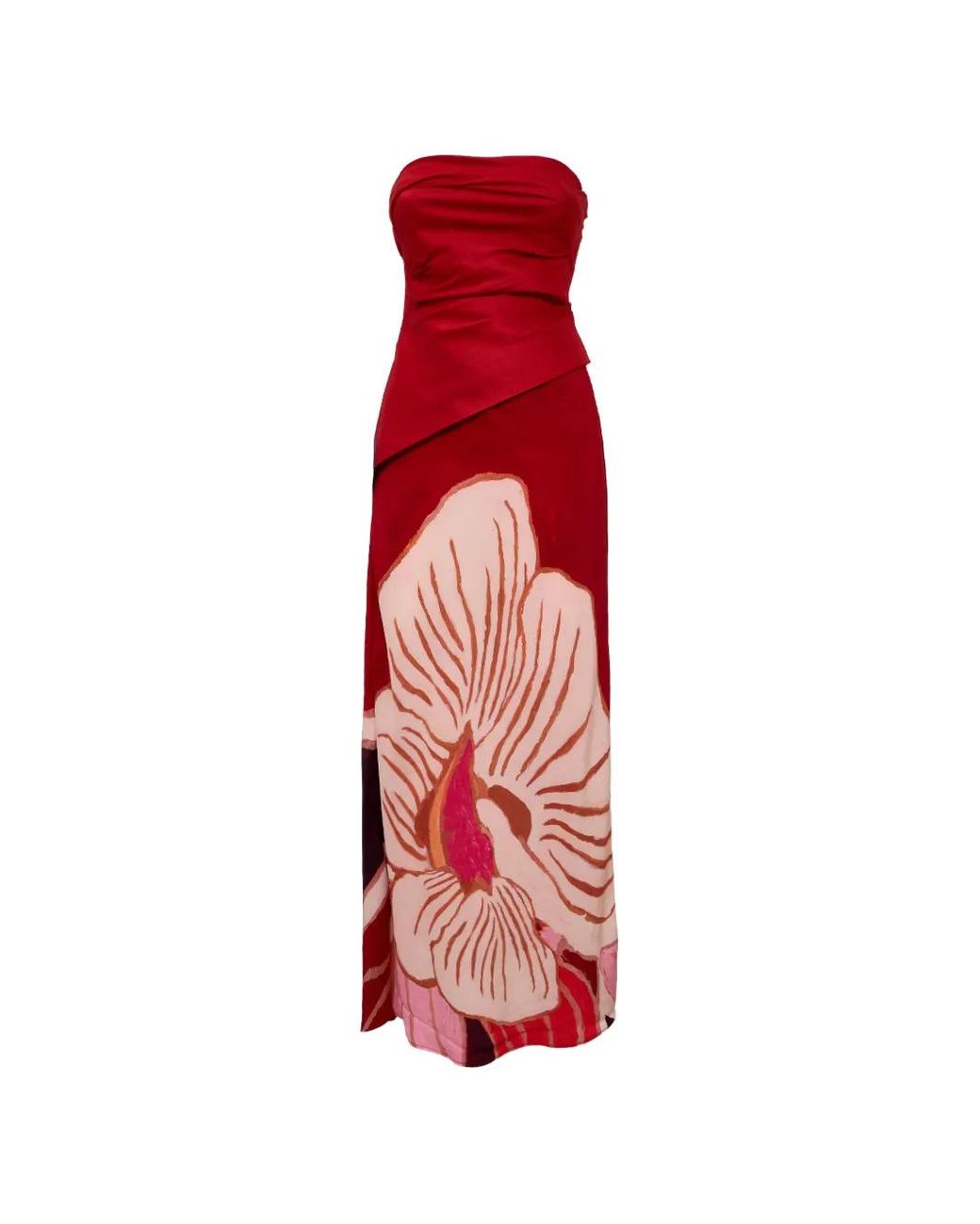 Acler Red Lingle Floral-Print Strapless Maxi Dress