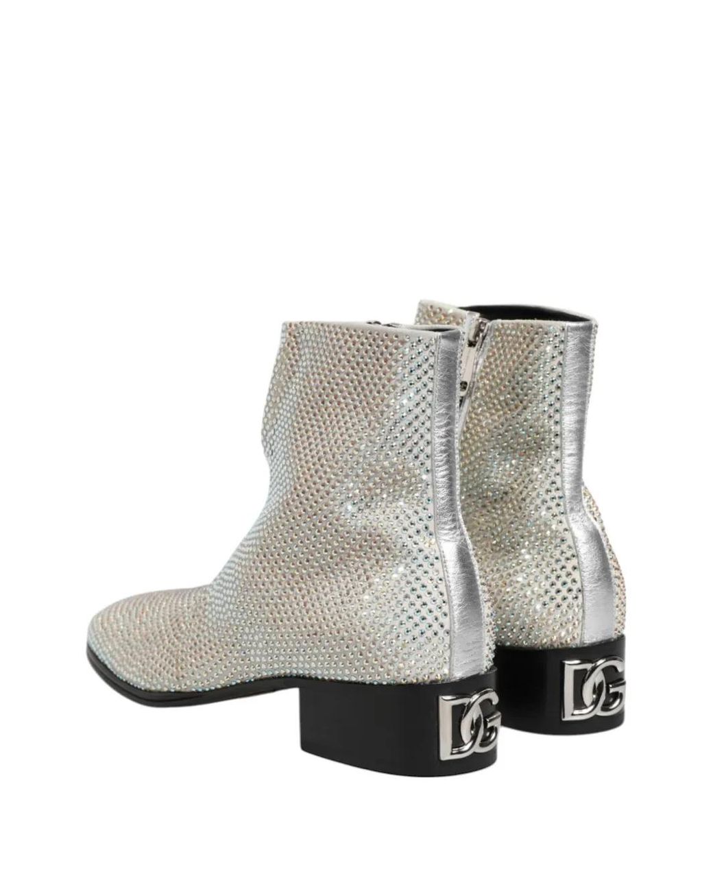 Dolce & Gabbana White Rhinestone-Embellished Ankle Boots for men