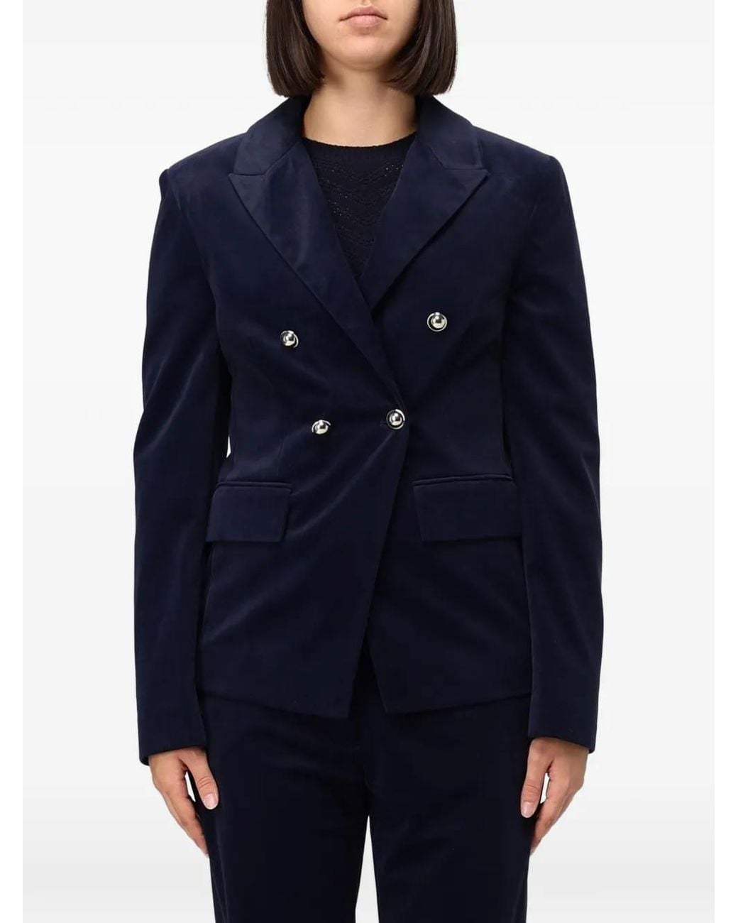 Twinset Velvet Blazer in Blue | Lyst