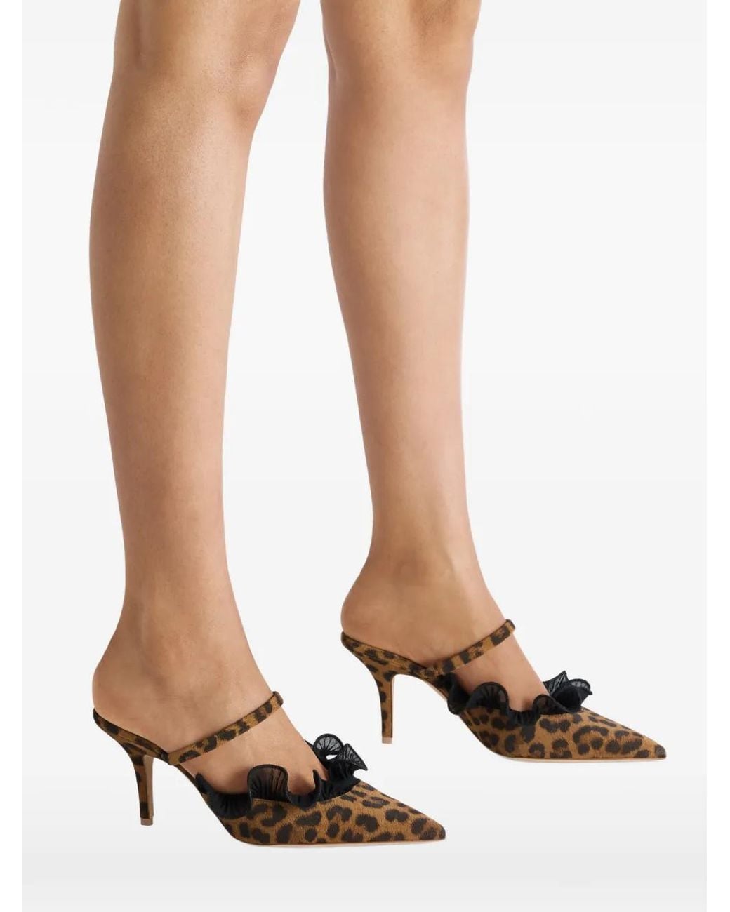 Malone Souliers Brown Suede Leopard Print Cecile Heeled Mules 70