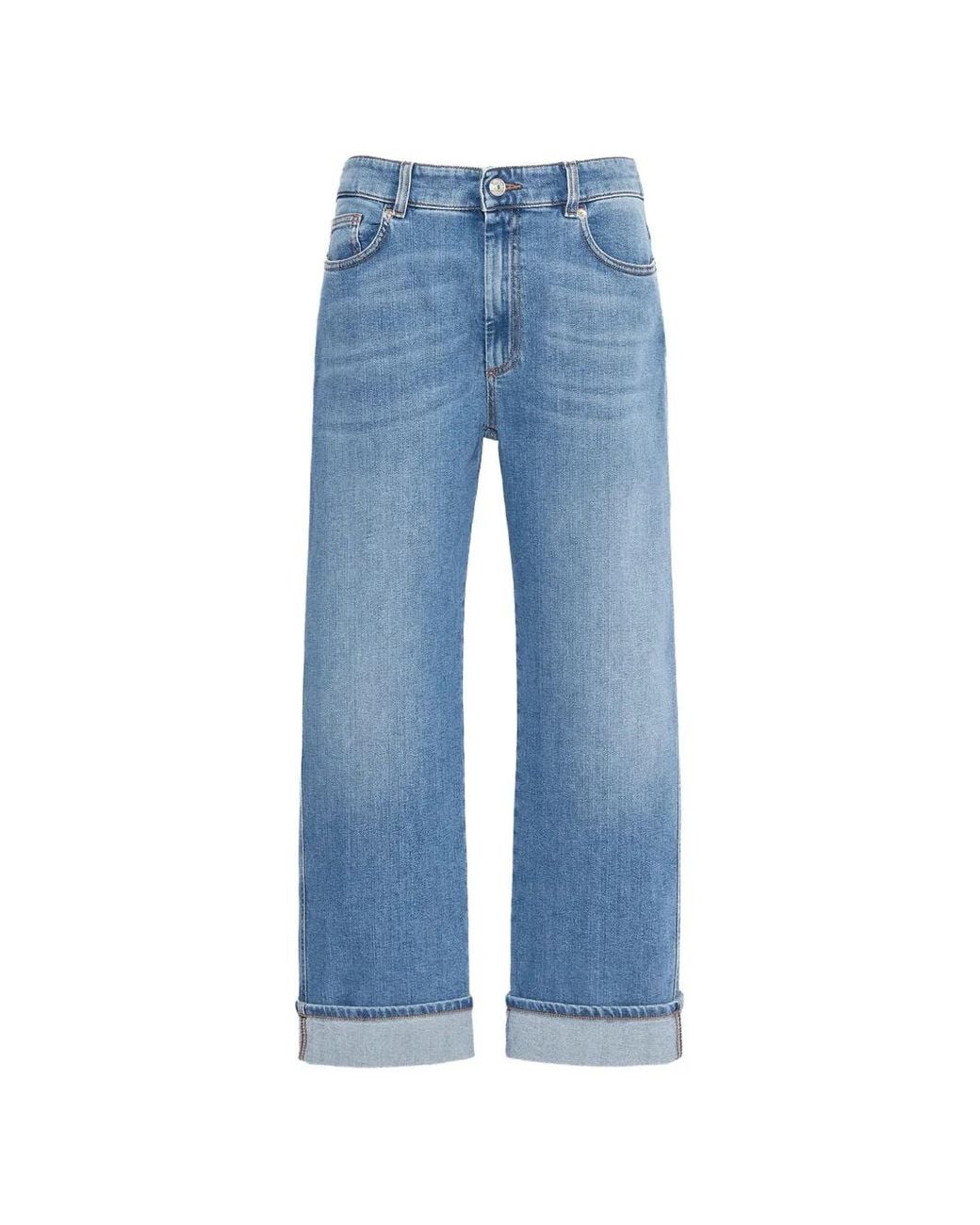 Sportmax Blue Straight-Leg Turned-Up Jeans