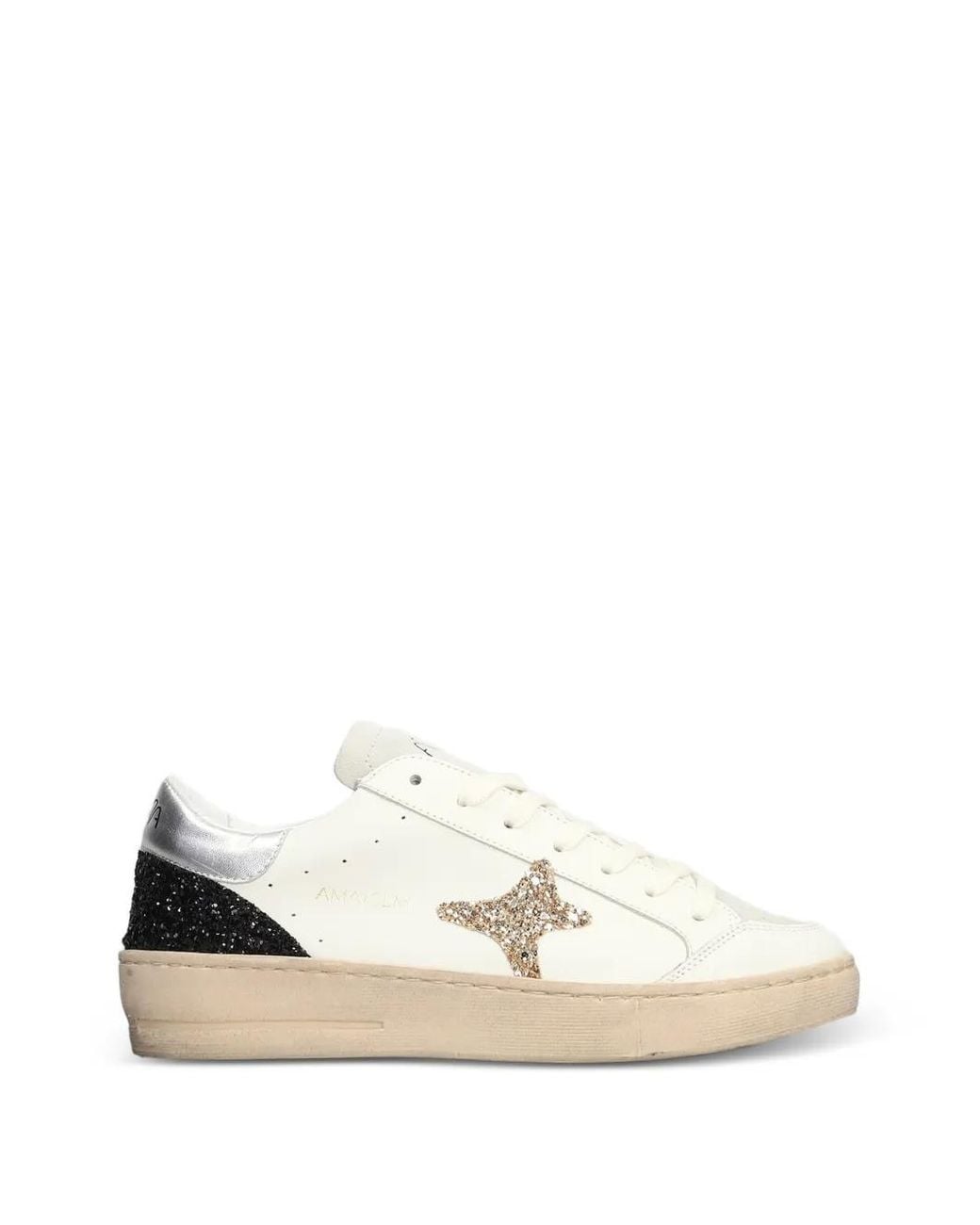 AMA BRAND White Glitter-Patch Metallic-Trim Sneakers