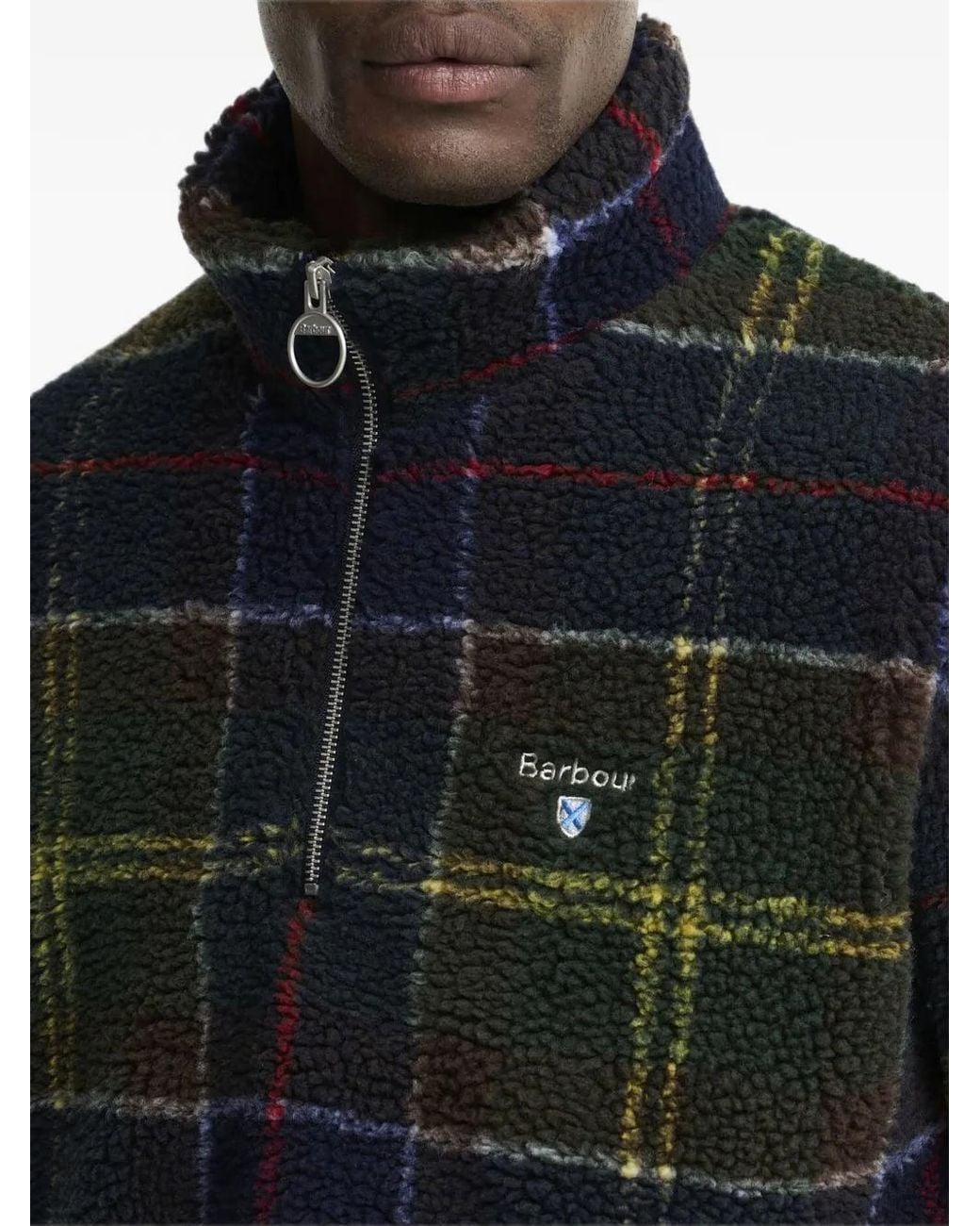 Barbour Black Tartan Half-Zip Fleece Sweatshirt for men