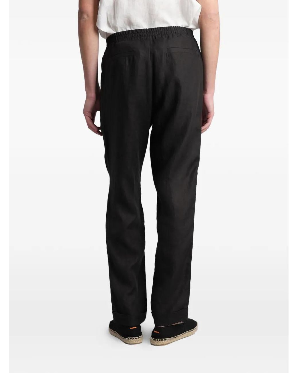 Alpha Studio Black Elasticated-Waistband Straight-Leg Trousers for men
