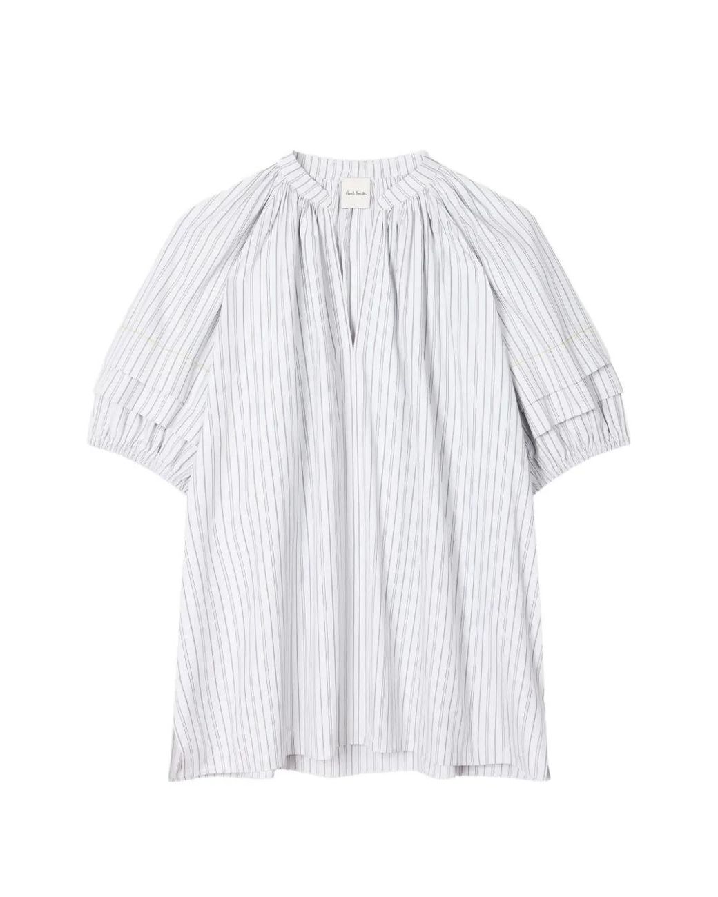 Paul Smith White Gestreiftes Oberteil mit V-Ausschnitt