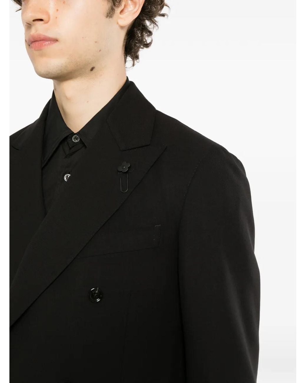 Lardini Black Double-Breasted Peak-Lapel Suit for men