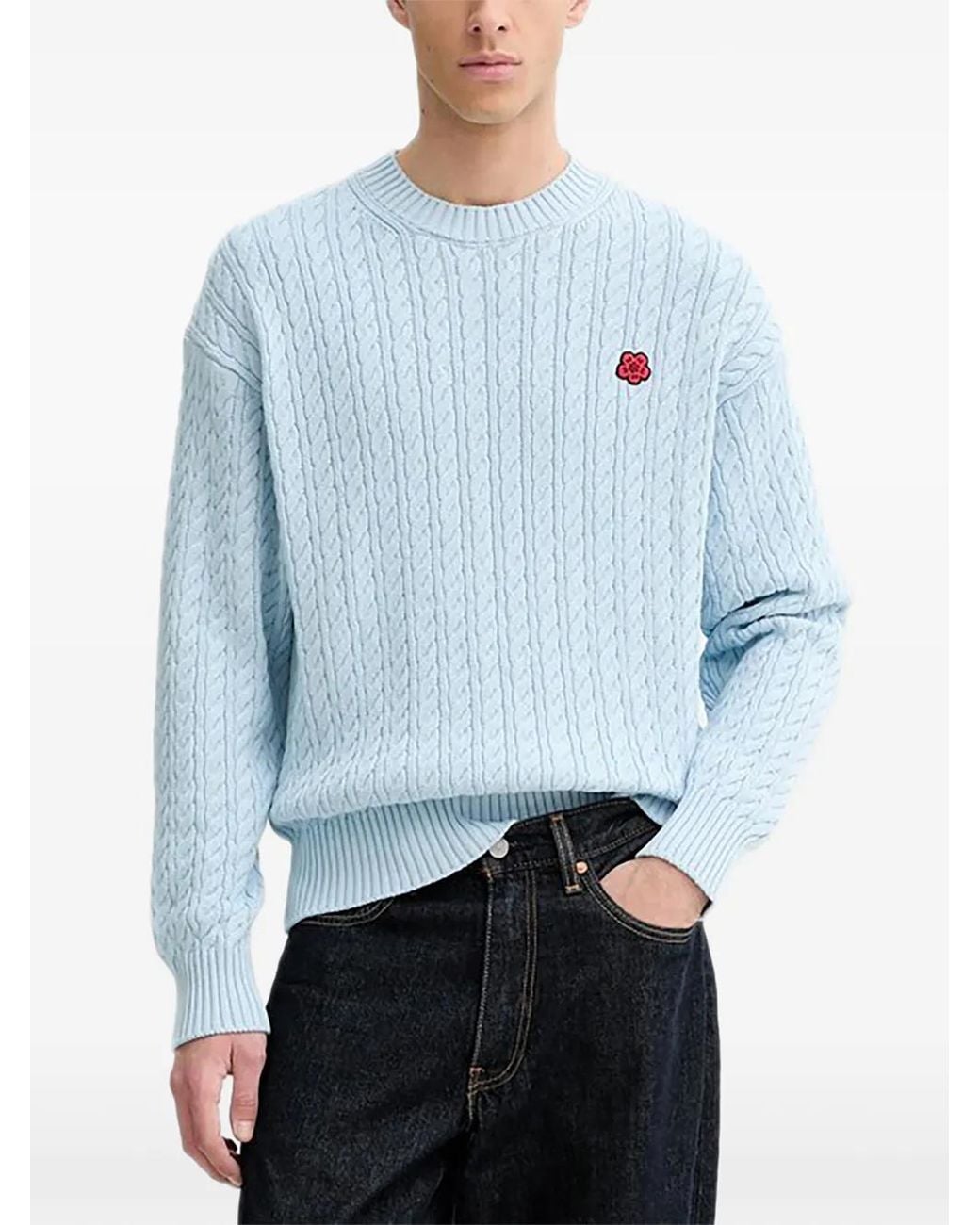 KENZO Blue Floral-Appliqué Sweater for men