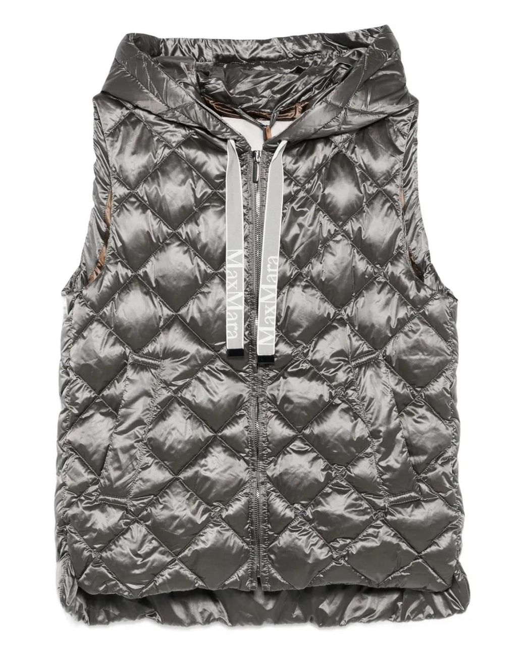 Max Mara Gray Quilted Hooded Gilet